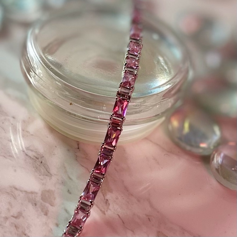Vintage Sterling Pink and Clear CZ Bracelet - Picture 3 of 6